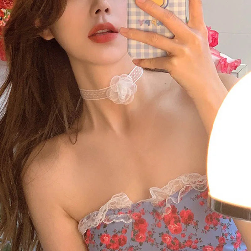 Fashion Necklace for Women Lace Heart Bell Camellia Flower Velvet Clavicle Butterfly Sexy Choker Jewelry