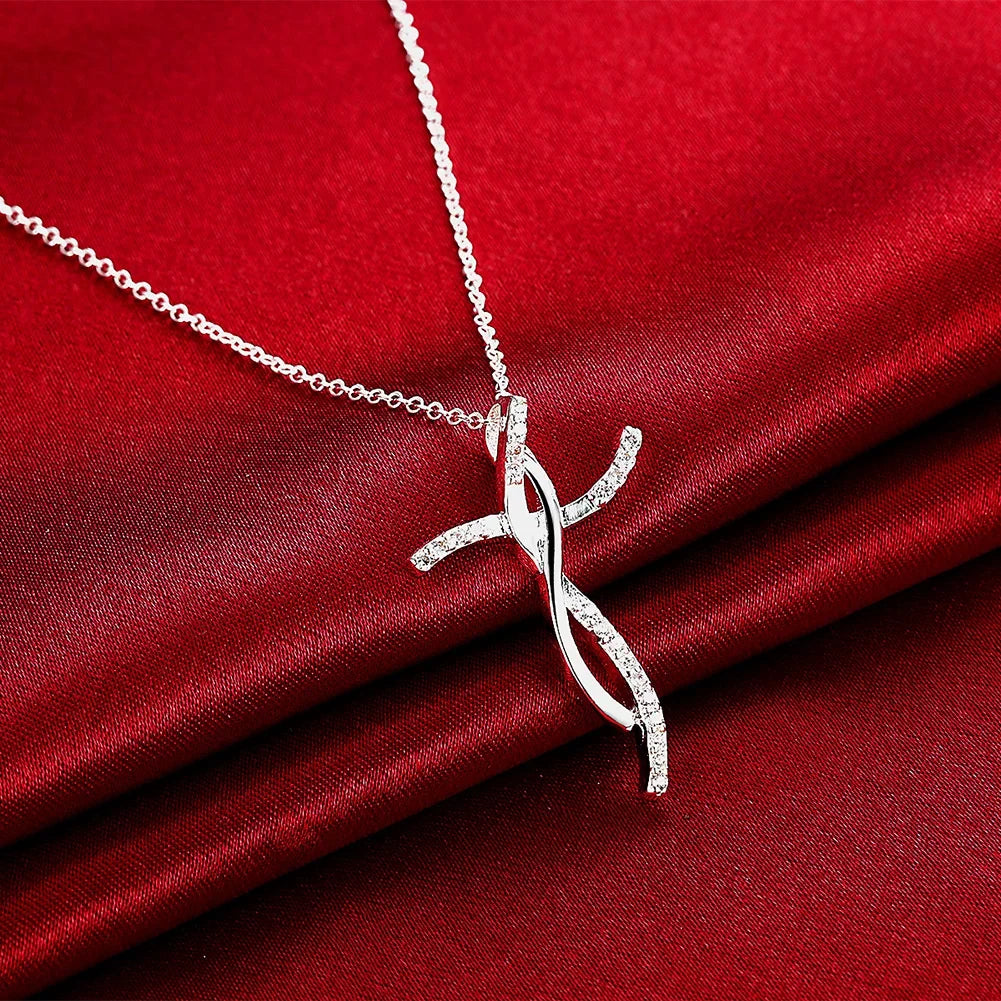 925 sterling Silver Creative cross crystal Pendant Necklace For Women fashion party wedding accessories.