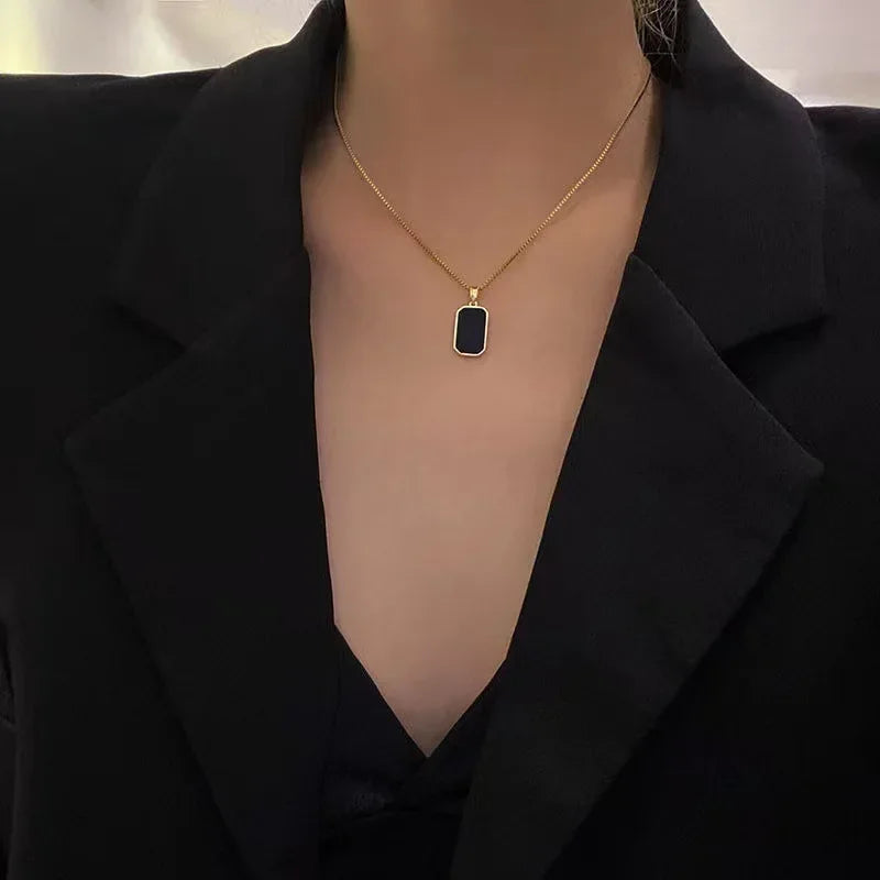 Women Necklace Chain Black Exquisite Minimalist Square Pendant Choker Geometric Collar Chain Jewelry Party Gifts
