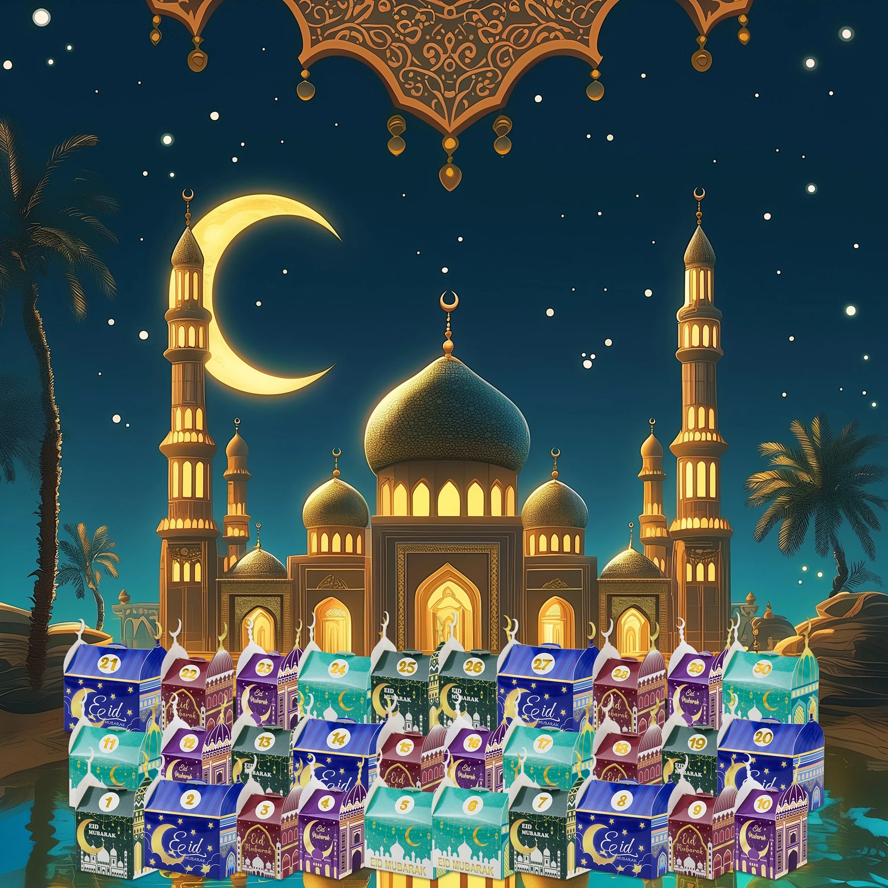 30PCS Ramdan Advent Calendar,30 Empty Boxes for 30 days, Eid Mubarak Coutdown Calendar Fillable Ramadan Gift Box