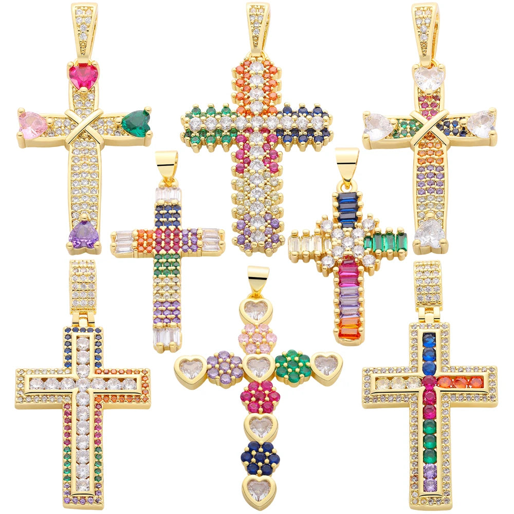 Religious Talisman Jewelry Accessories Handmade 18K Real Gold Plated Cz Paved Catholic Christian Cross