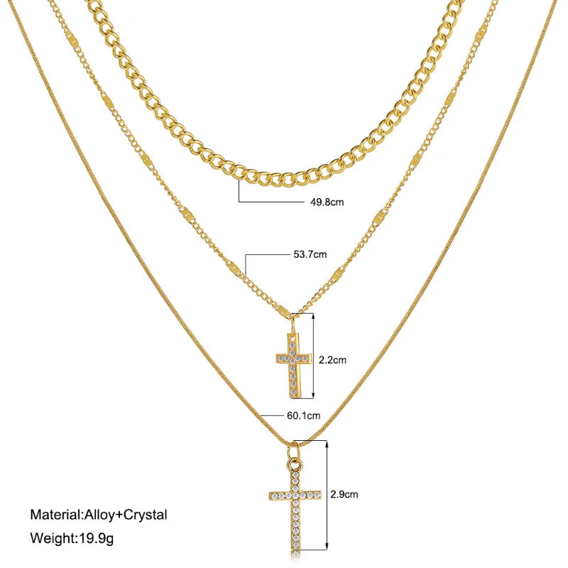 Cross Necklace Triple Chain Statement Necklace with Zircon Crystal Cross Pendant Jewelry Gifts for Women & Teen Girls.