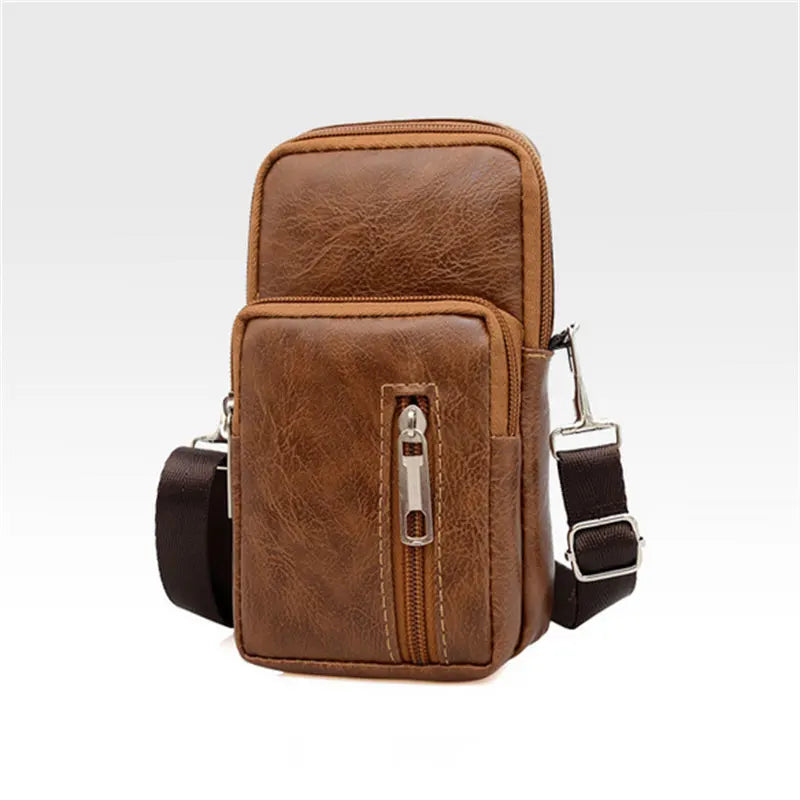 Men PU Leather Shoulder Male Fanny Pack High Quality Messenger Bags Men's Fashion Business Belt Bag Small Briefcase Waist