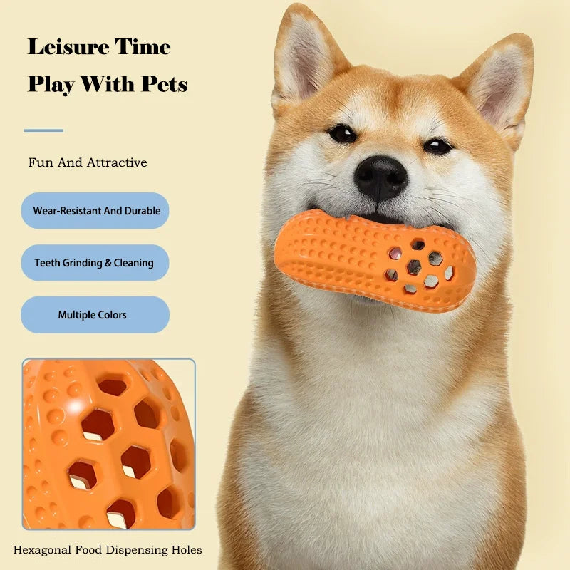 Pet Toy Sound Making Peanut Shape TPR Dog Toy with Food Dispensing Feature Durable Chew Resistant Teeth Grinding Simulation Toy