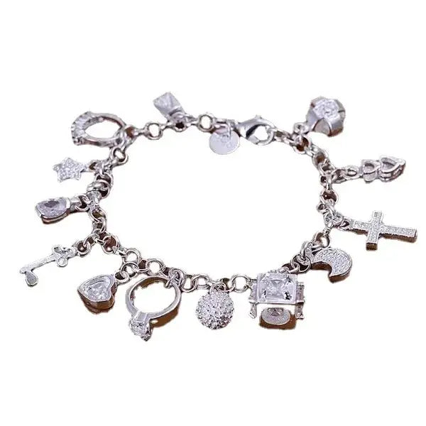 Bracelet European and American Silver Fashion Thirteen Pendant Bracelet Women's Multi-Element Jewelry Simple Style Bracelet