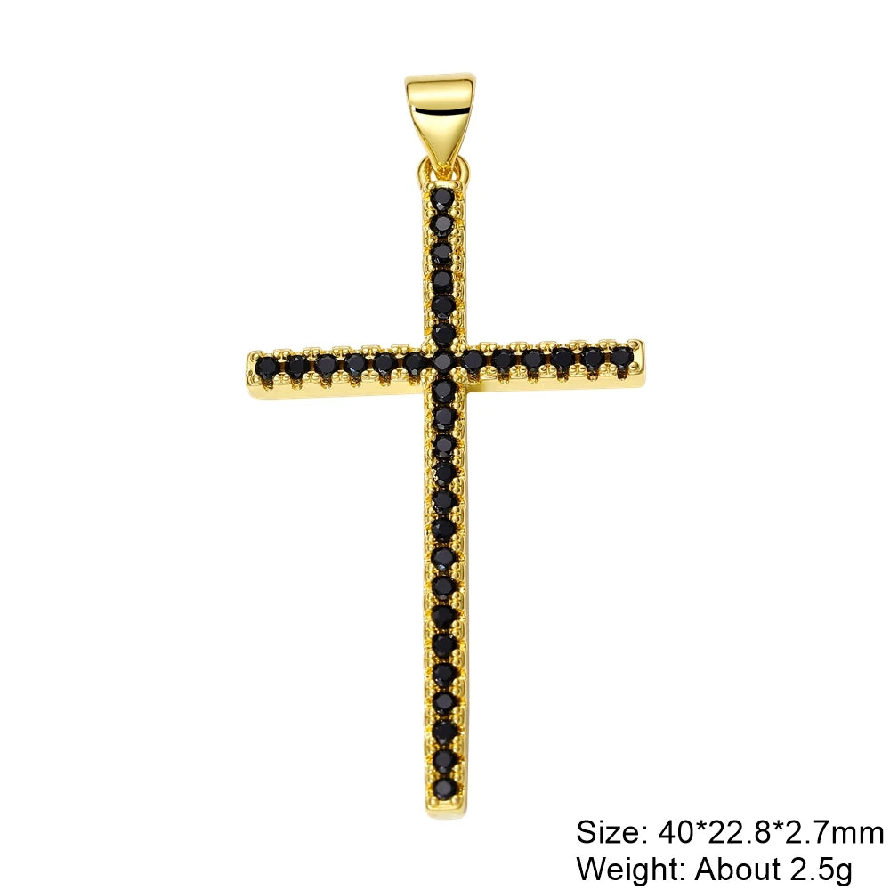 Religious Talisman Jewelry Accessories Handmade 18K Real Gold Plated Cz Paved Catholic Christian Cross