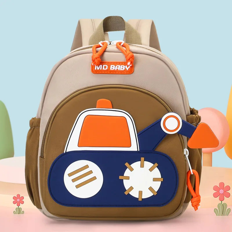 Kids Backpack for Boys Girls Toddler School Kindergarten Cute Construction Truck Car Design.