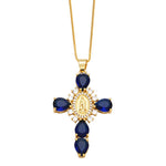 Jesus Cross Necklace for Women Men Retro Copper Zircon Colorful Cross Virgin Mary Pendants Jewelry