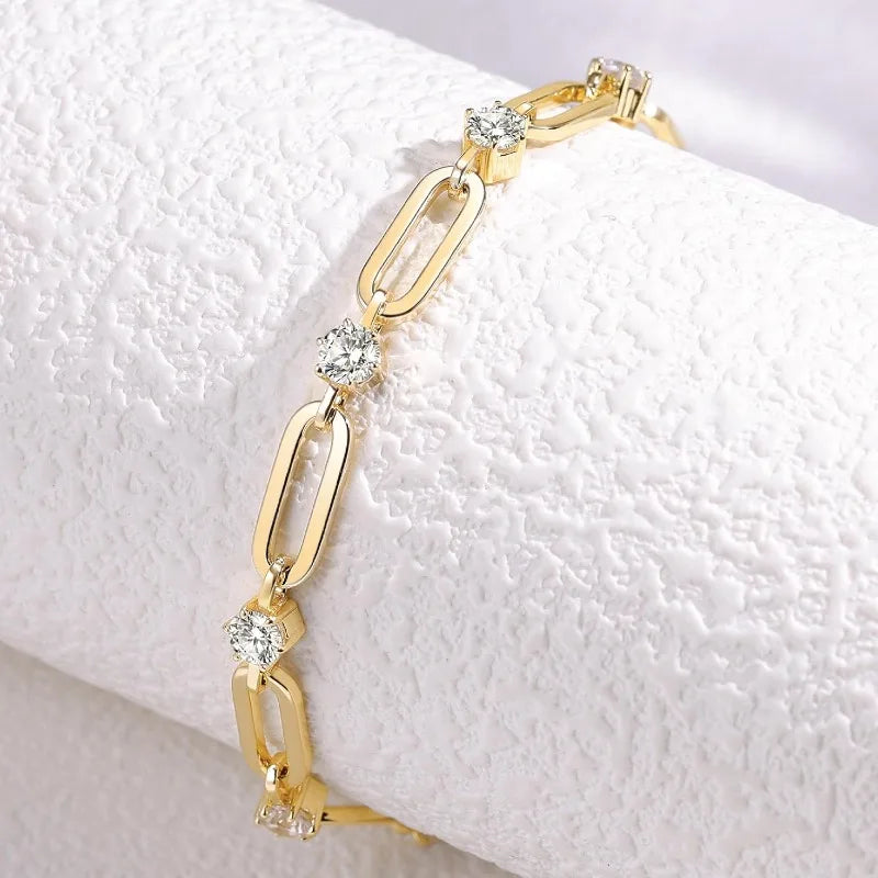 Gold Bracelets for Women Dainty 14K Gold Plated Cubic Zirconia Paperclip Chain Bracelet Trendy Jewelry