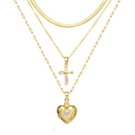 Women's High-End Heart-Shaped Necklace with Zircon Cross Pendant Stainless Steel Collarbone Chain Fashionable Jewelry