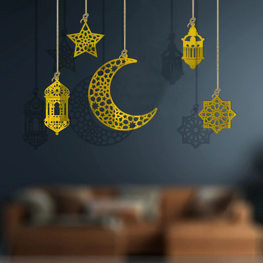 Ramadan Hanging Decoration Acrylic Eid Mubarak Moon Star Lantern