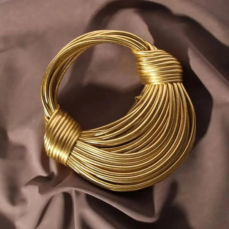 Handbags for Women 2026 New Gold Luxury Designer Brand Handwoven Noodle Bag.
