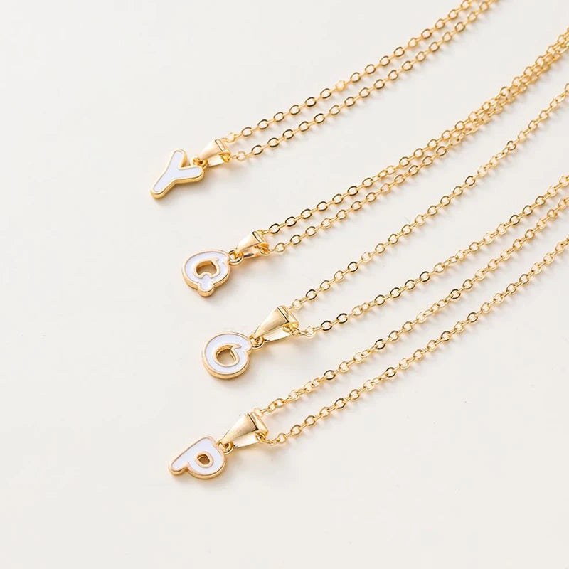 Name Initial Necklace For Women Simple Enamel A-Z Alphabet Pendants Choker Letter Necklaces Fashion Clavicle Chain Jewelry Gifts