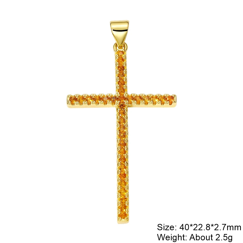 Religious Talisman Jewelry Accessories Handmade 18K Real Gold Plated Cz Paved Catholic Christian Cross