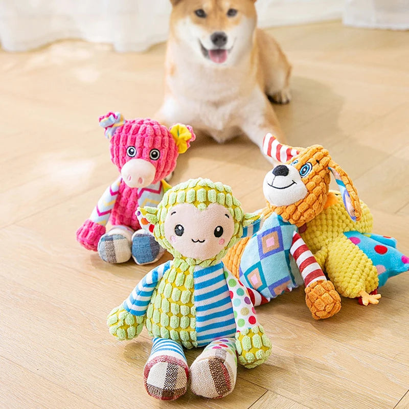 Pet Plush Toy Cat Dog Puzzle Toy Cute Animals Bite Resistant Interactive Squeaky Pet Dog Teeth Cleaning Chew Toy