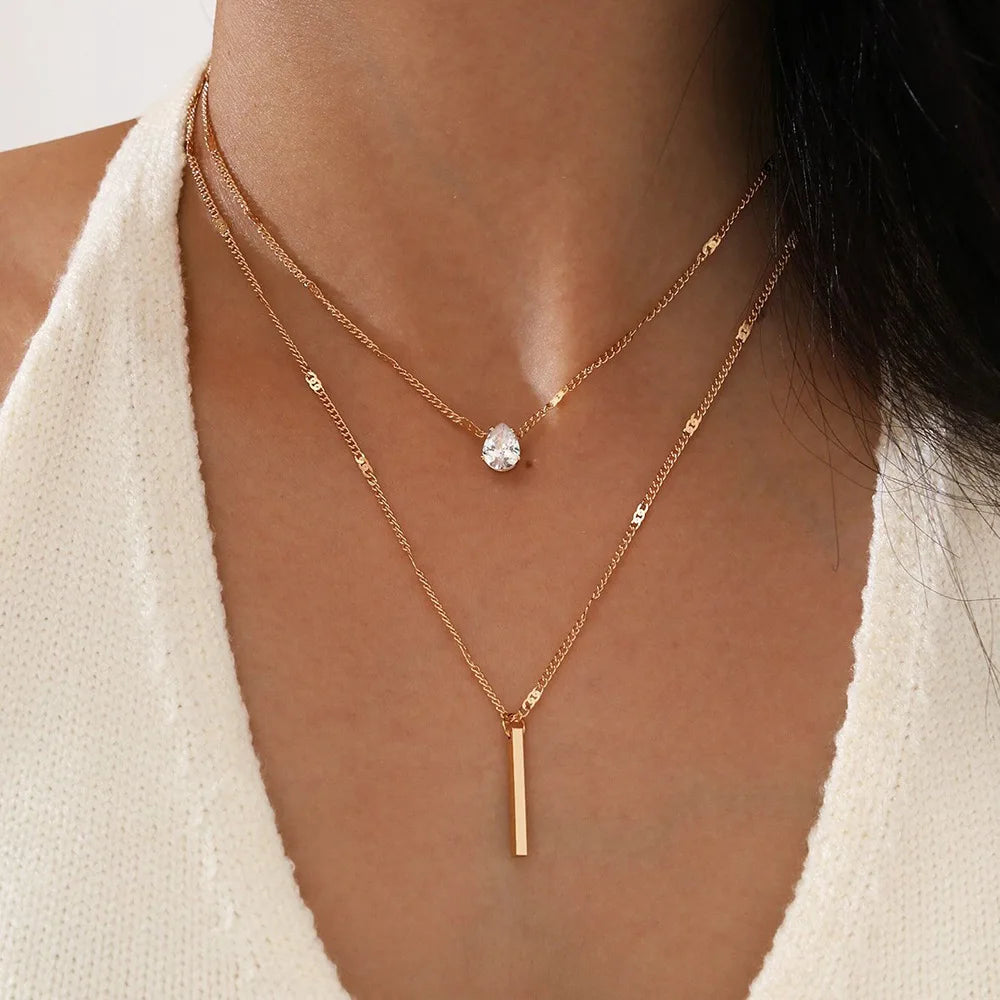 Trendy Zircon Pendant Necklace For Women Multilayer Chain Choker Fashion Shiny Jewelry Gift