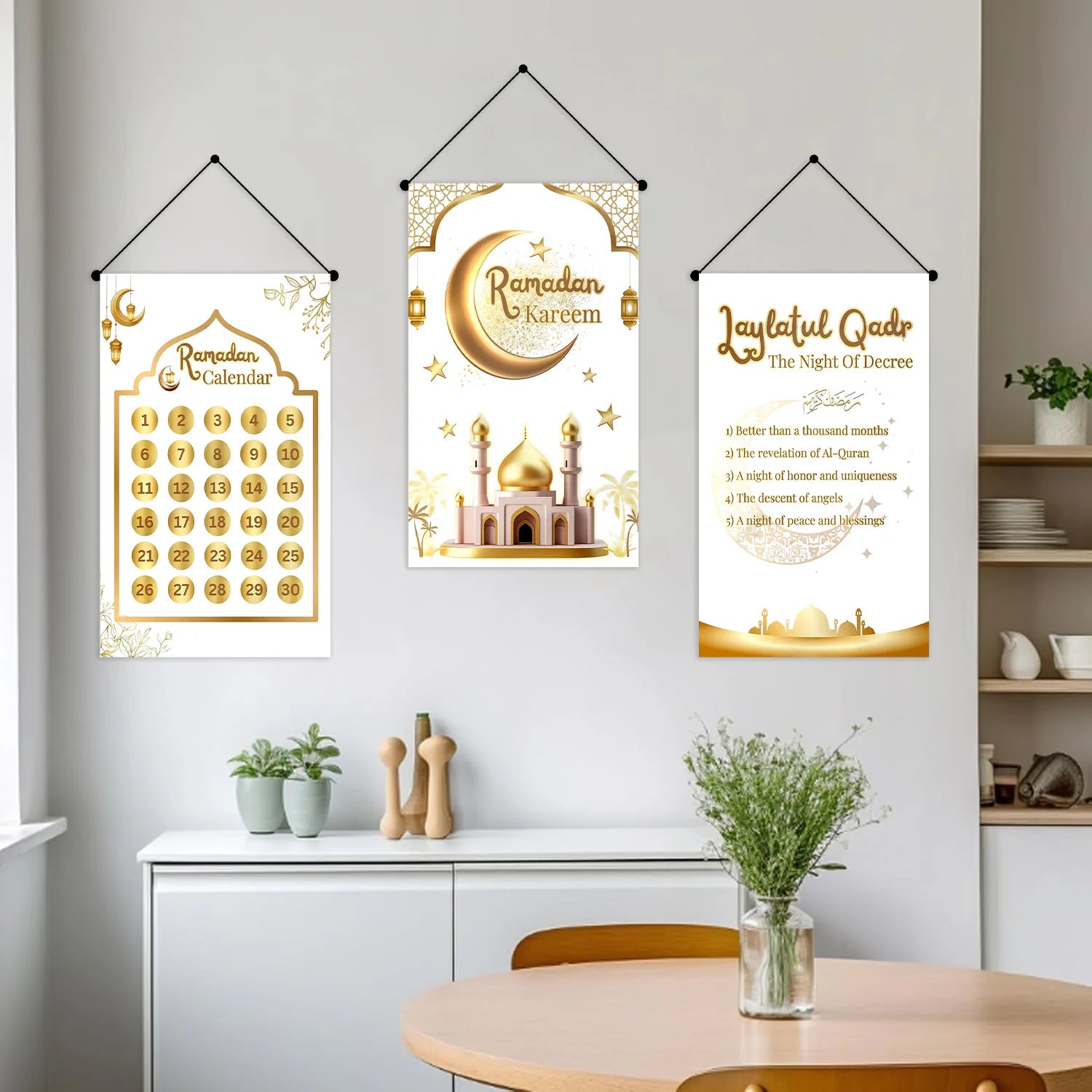 Ramadan Platinum Hanging Banner party decoration Mubarak Ramadan Calendar Kareem star moon Celebration Banner Gift adults favors