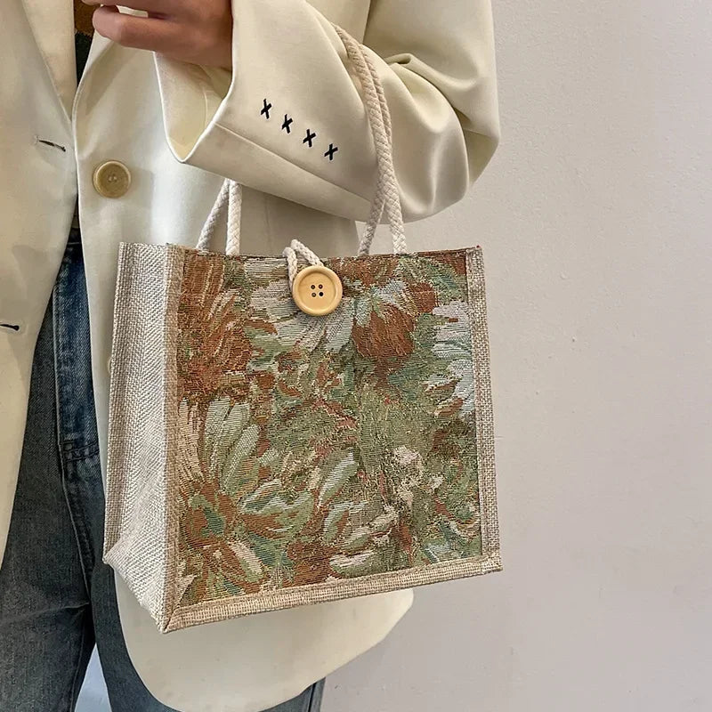 Women Ins Style Portable Hand Bag Linen Bag Students Handbags.