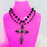 Y2K Jewelry Black Beads Crystal Cross Pendant Necklace Women Goth Accessories.