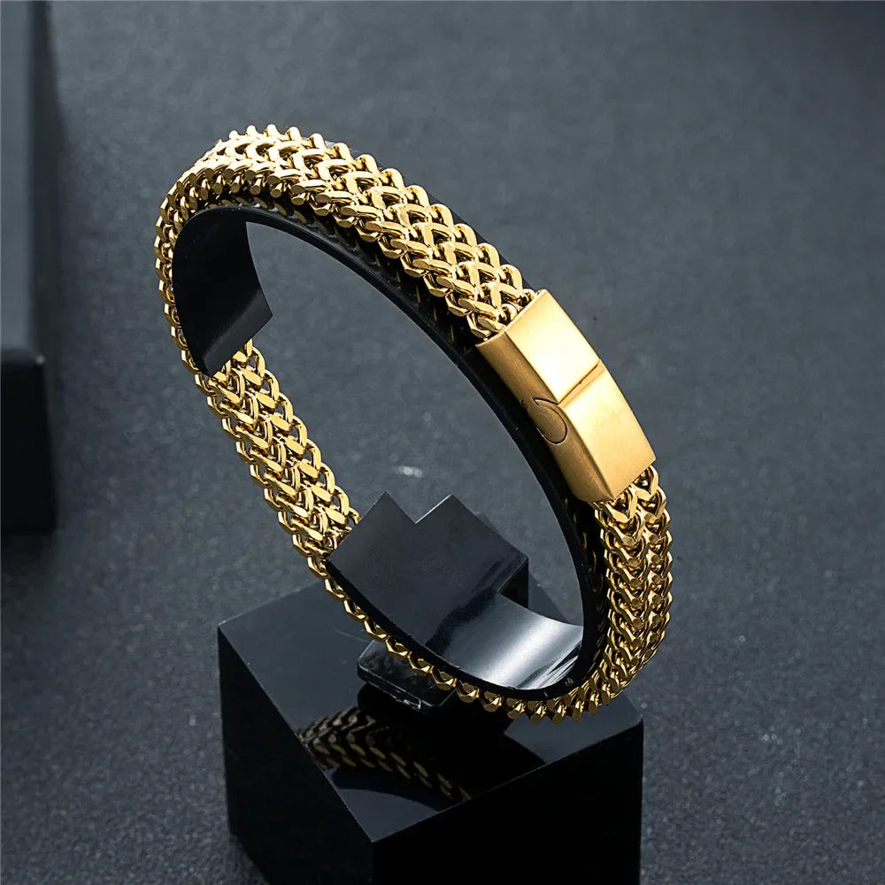 MKENDN 8MM Blue Stainless Steel Curb Chain Bracelet Men Women.