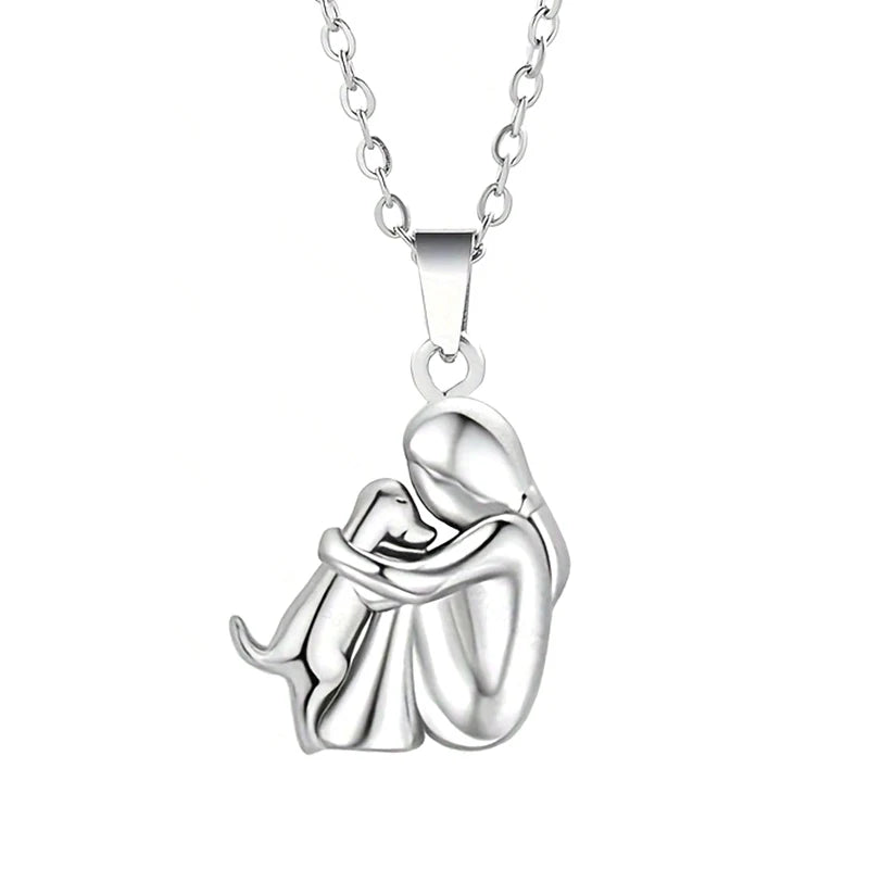 Fashion Women and Dog Necklace Cute Little Girl Puppy Pendants Animal Pet Jewelry
