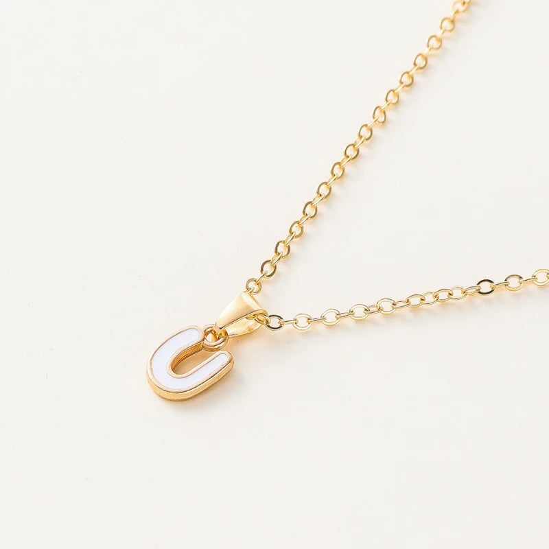 Name Initial Necklace For Women Simple Enamel A-Z Alphabet Pendants Choker Letter Necklaces Fashion Clavicle Chain Jewelry Gifts