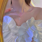 Elegant Crystal Cross Pendant Necklace Silver Color Star Ladies Fashion Jewelry