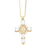 Jesus Cross Necklace for Women Men Retro Copper Zircon Colorful Cross Virgin Mary Pendants Jewelry