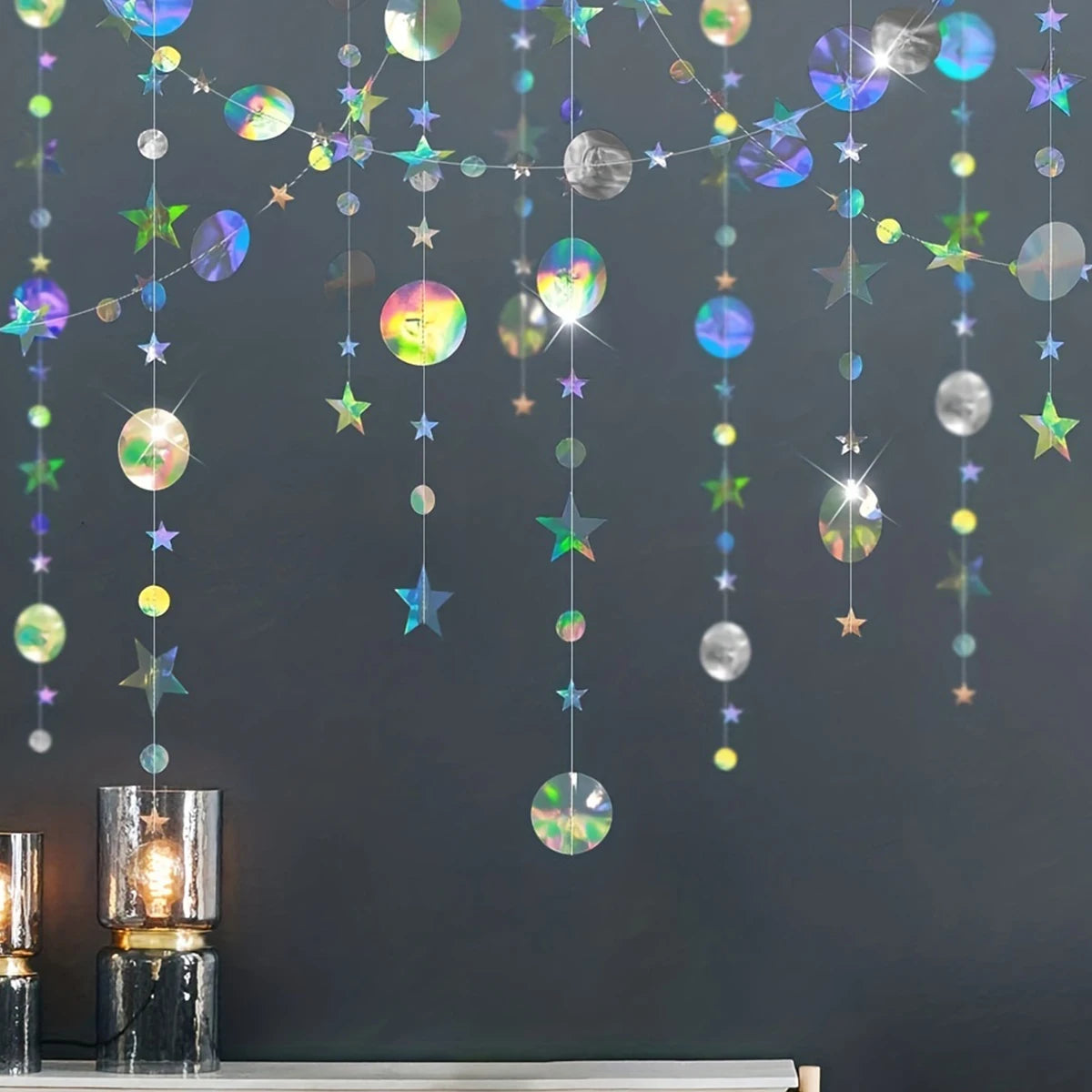 Ramadan Gold Glitter Moon Star Hanging Garland Eid Mubarak Home Decor Ramadan Kareem Islamic Muslim Party Eid Al-Fitr Gifts