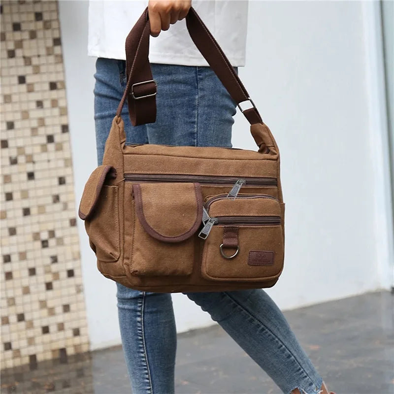 Men Canvas Shoulder Bags Casual Tote Travel Men's Crossbody Bag.