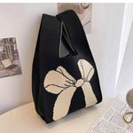 Women's Bow Handbags Women's Knitted Handbags Versatile Wrist Bags Tote Bags Top-Handle Bag.