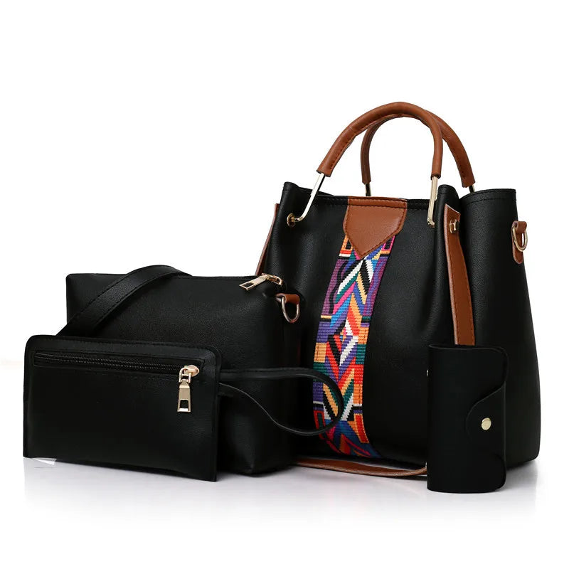 Women's Handbag New Fashion 4-Piece Set Tote Shoulder Crossbody Bag.