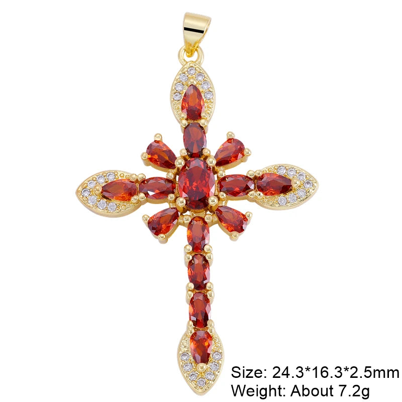 Religious Talisman Jewelry Accessories Handmade 18K Real Gold Plated Cz Paved Catholic Christian Cross