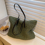 Women Handbag Summer Beach Bag Rattan Woven Handmade Knitted Straw Large Capacity.