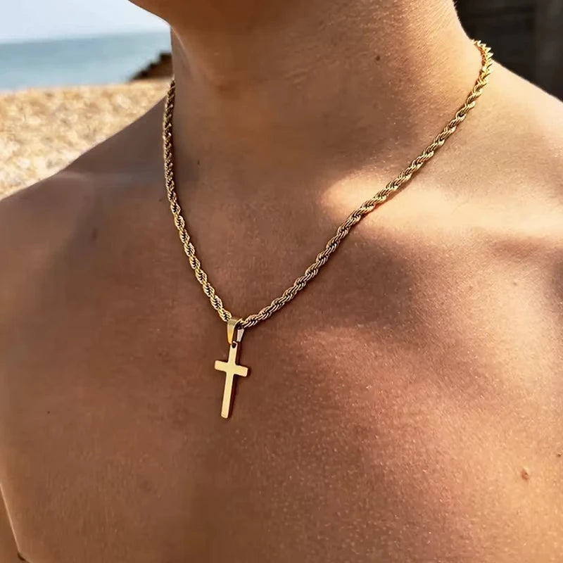 Men's and women's new cross pendant necklace, minimalist gold jewelry.