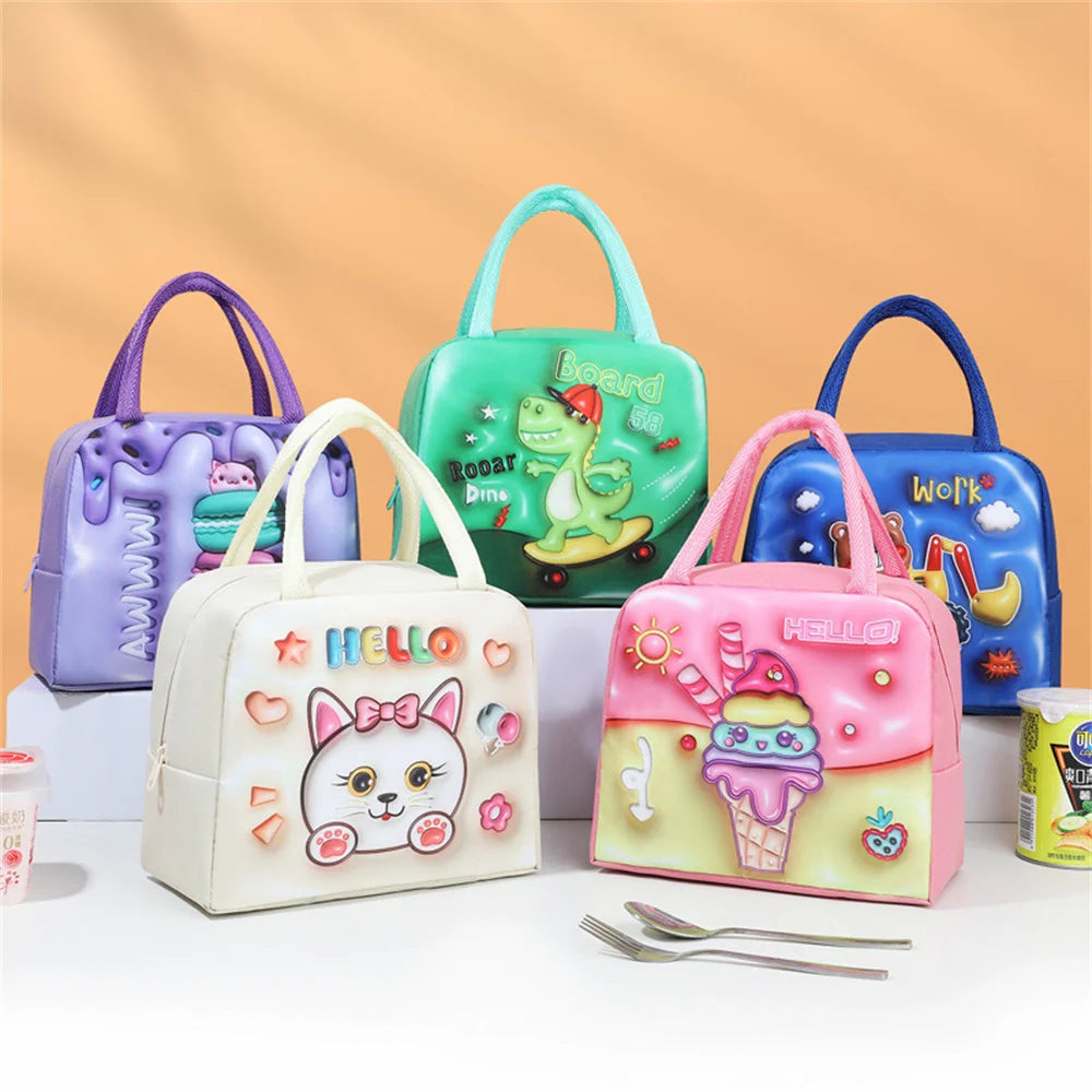 Kids Lunch Bag For School Portable Thermal Bag Children Cartoon Insulated Lunch Bag.