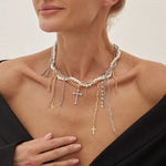 Necklaces for Women Heart-shaped Cross Imitation Pearl Tassel Long Necklace Colliers Femmes Girl Stuff