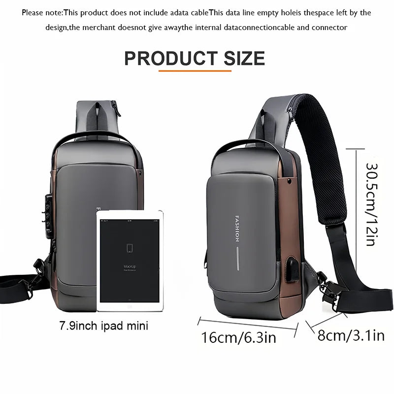 Men's anti-theft chest bag, fashionable motorcycle and casual sports sloping backpack.