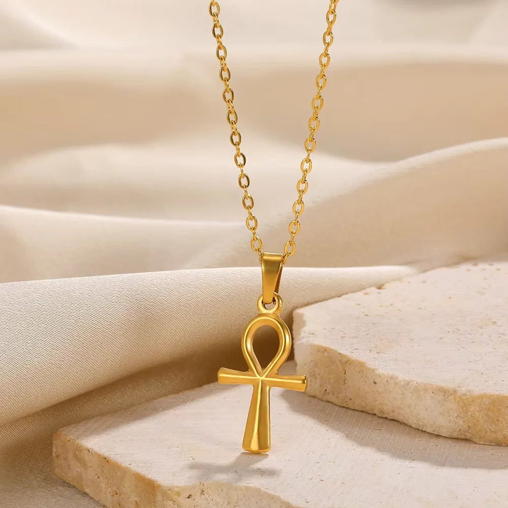 Necklace For Women Classic Cross Collar Gold Color Egyptian Nile Ankh Choker Stainless Steel Chain Aesthetic Jewelry Gift
