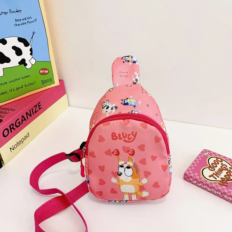 Bingo Friends Children's Bag Cute Bluey Family kids Chest Bag Kindergarten Cartoon Light Crossbody Bag.