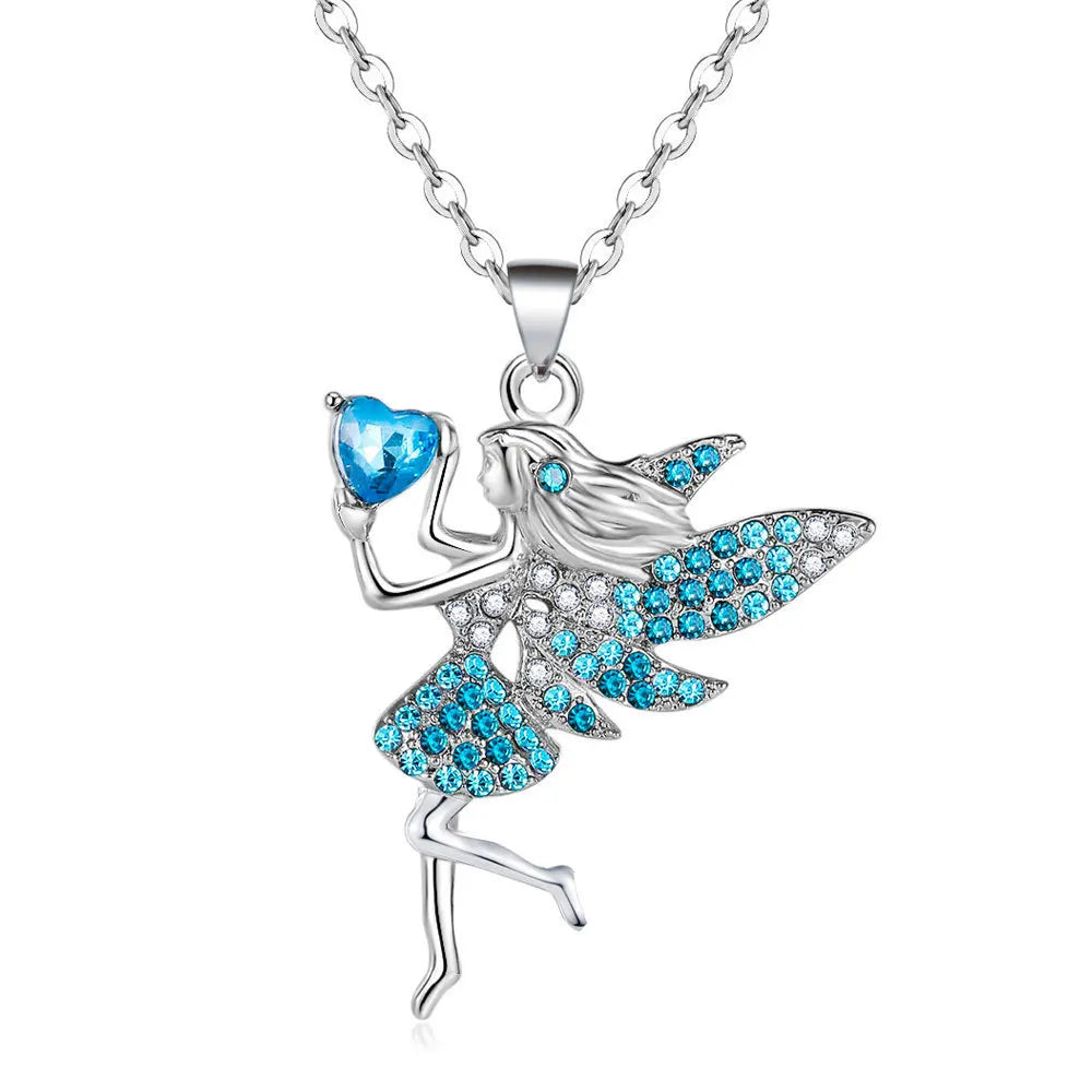 Zircon crystal cute Beautiful Fairy Pendant Necklace for Teen Girls White Gold Plated Austrian Crystal Jewelry Gifts