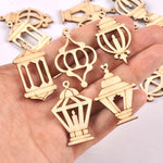 25pcs 2.5x4cm Wood Ramadan Decoration Eid Banner Mubarak Craft Lantern for Hanging Ornament Pendant Islam Muslim Party