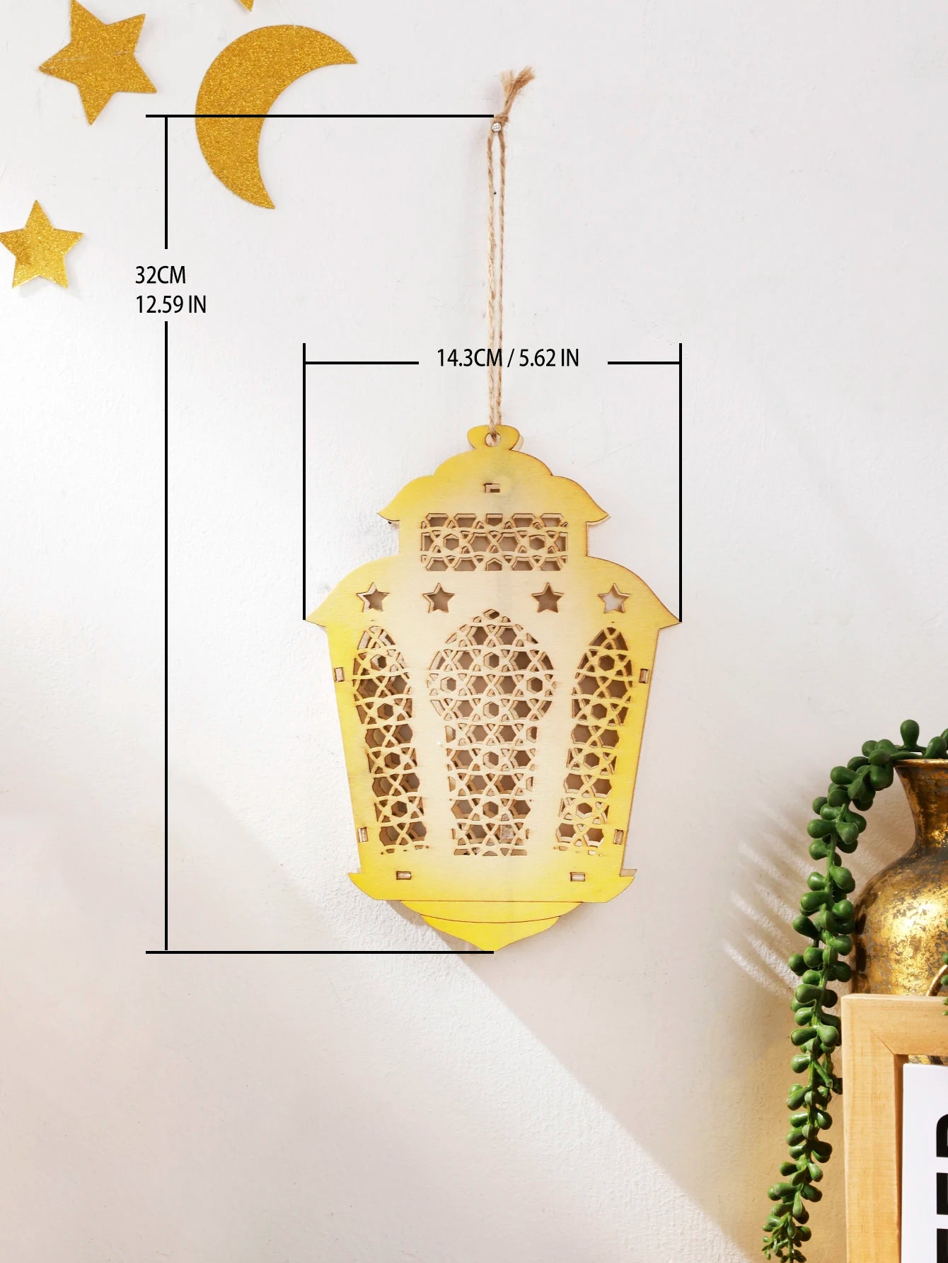 Ramadan Lantern Decor Wooden Hollowed Star Pattern