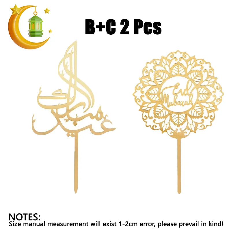 2026 Ramadan Eid Mubarak Gold Acrylic Cake Topper Set Muslim Ramadan Holiday Party Cake Decorations Party Home Decoration