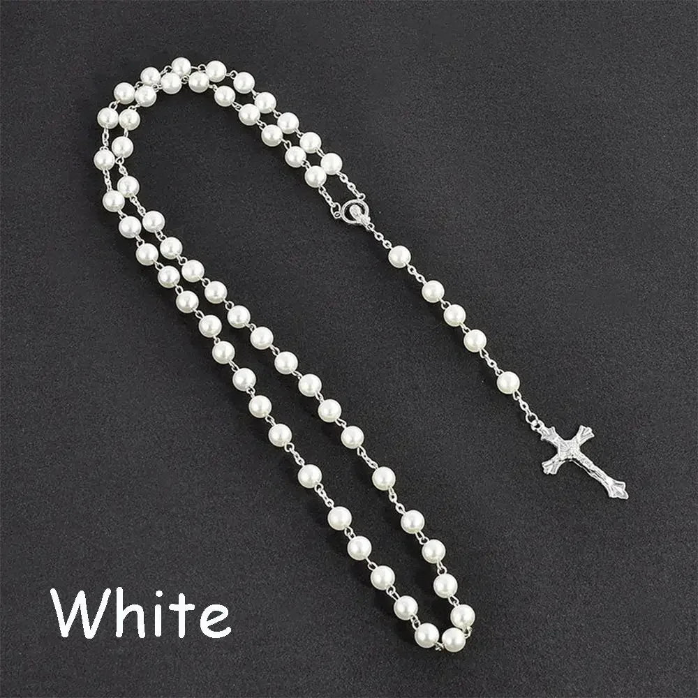 Fashion Vintage Cross Necklace Rosary Beads Chain Jesus Crucifix Virgin Mary Pendant Chain Jewelry Necklace