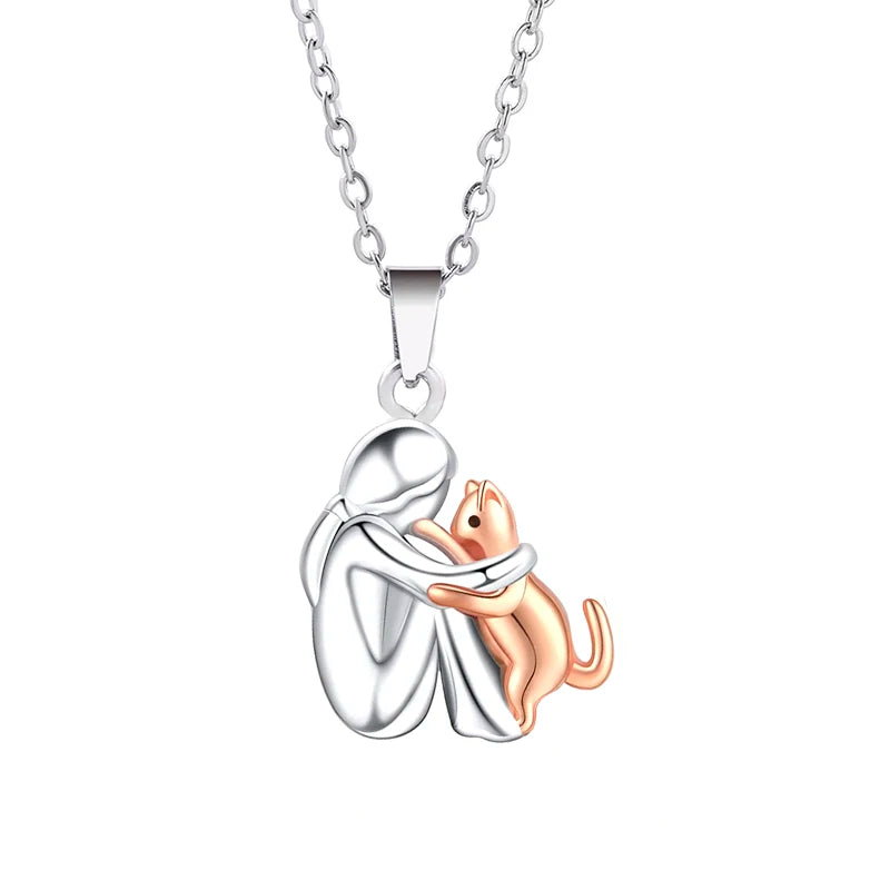 Fashion Women and Dog Necklace Cute Little Girl Puppy Pendants Animal Pet Jewelry