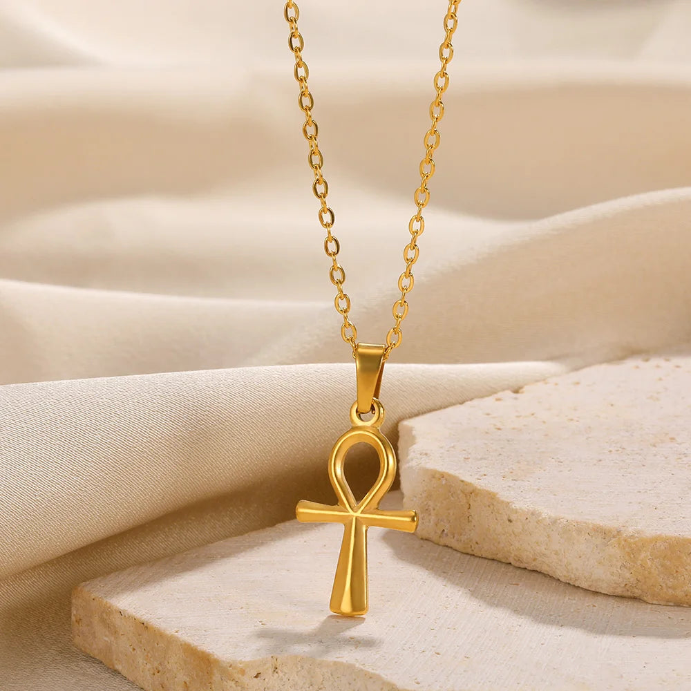 Necklace For Women Classic Cross Collar Gold Color Egyptian Nile Ankh Choker Stainless Steel Chain Aesthetic Jewelry Gift