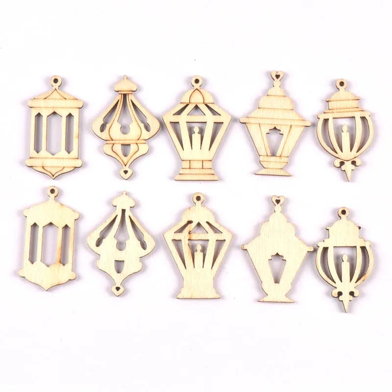 25pcs 2.5x4cm Wood Ramadan Decoration Eid Banner Mubarak Craft Lantern for Hanging Ornament Pendant Islam Muslim Party
