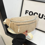 Women Waist Bag Corduroy Student Shoulder Handbag Crossbody Chest Breast Bag.