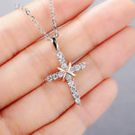Cross Pendant Necklace For Women Iced Out Crystal Silver Plated Chain Collar Choker Necklace.